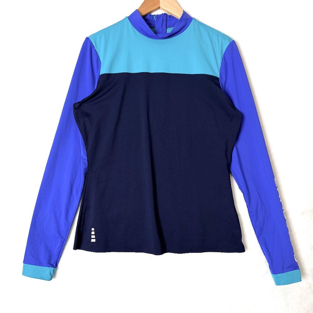 LANDS END UPF 50 Surf Beach Colorblock LS Rash Guard Mock Swim Top Womens S